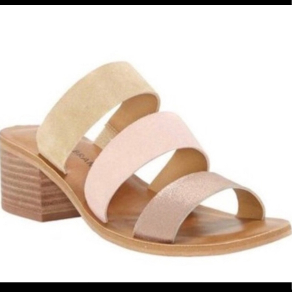Lucky brand slide stacked heel sandals suede strap rose gold brush pink size 8 M
